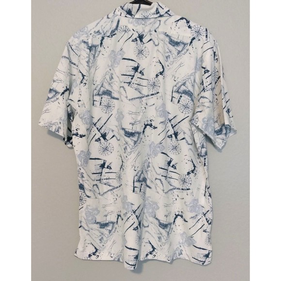 LINCS DC & Company Men's Blue White Silk Cotton Compass Button Front Shirt M - Picture 9 of 13